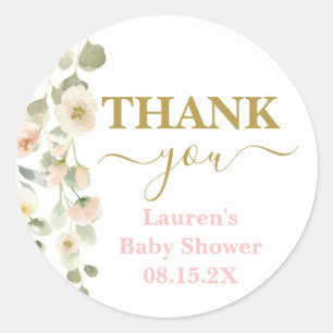 Blush Floral Baby Shower Classic Round Sticker
