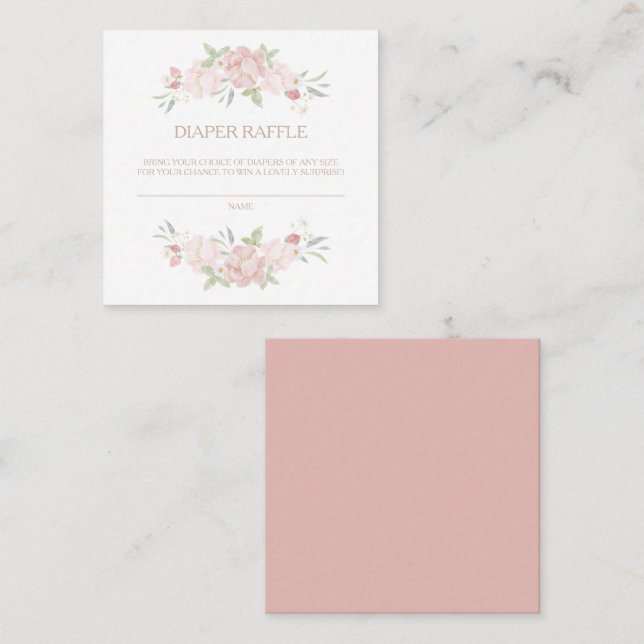 Blush Floral Baby Shower Diaper Raffle Card (Front/Back)