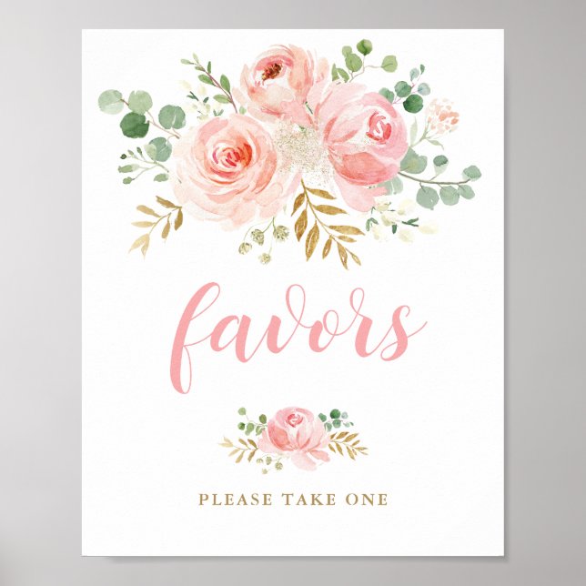 Blush Floral Baby Shower Favors Sign (Front)