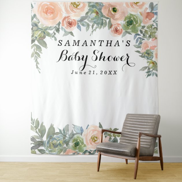 Blush Floral Baby Shower Photo Booth Tapestry