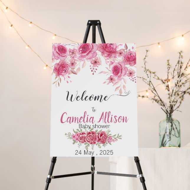  Blush Floral Baby Shower Welcome Foam Board (In Situ (Stand))