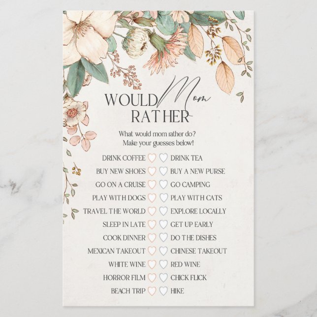 blush floral baby shower would mom rather game  (Front)