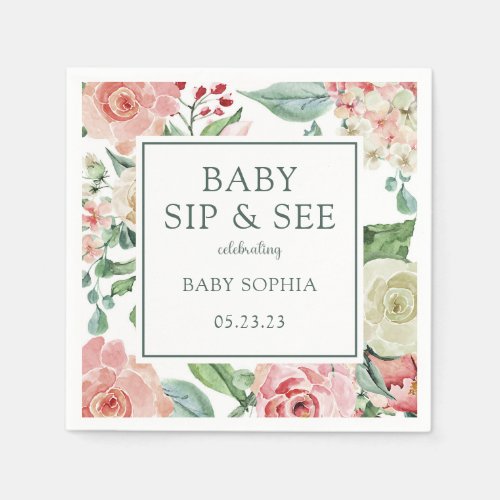 Blush Floral Baby Sip and See Napkins