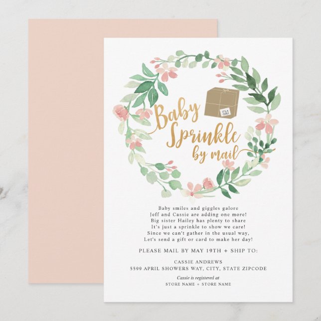 Blush Floral Baby Sprinkle by mail baby shower Invitation (Front/Back)