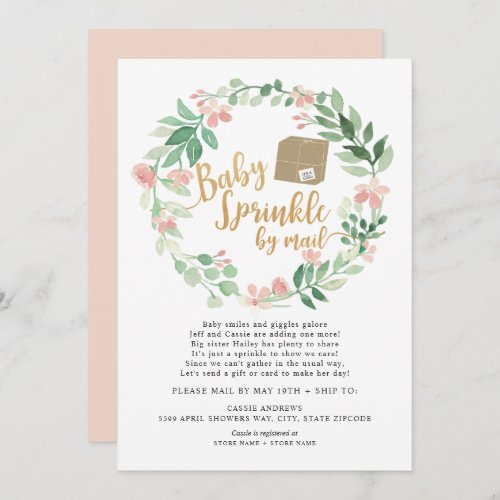 Blush Floral Baby Sprinkle by mail baby shower Invitation