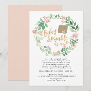 Blush Floral Baby Sprinkle by mail baby shower Invitation