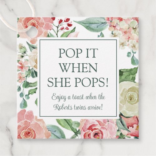 Blush Floral Baby Sprinkle Pop It When She Pops Favor Tags