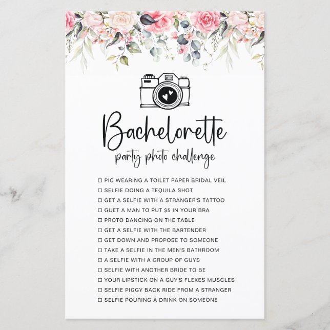 Blush Floral | Bachelorette Photo Challenge Game (Front)