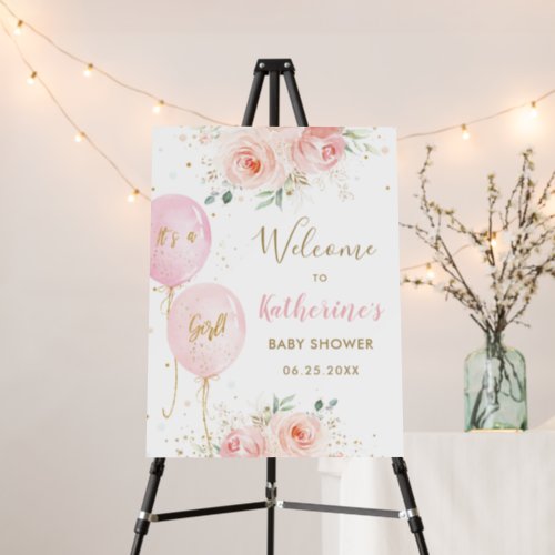 Blush Floral Balloons Girl Baby Shower Welcome Foam Board