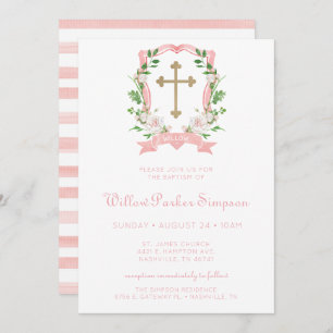 Blush Floral Baptism Invitation
