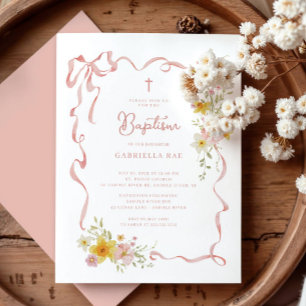 Blush Floral Baptism Invitation