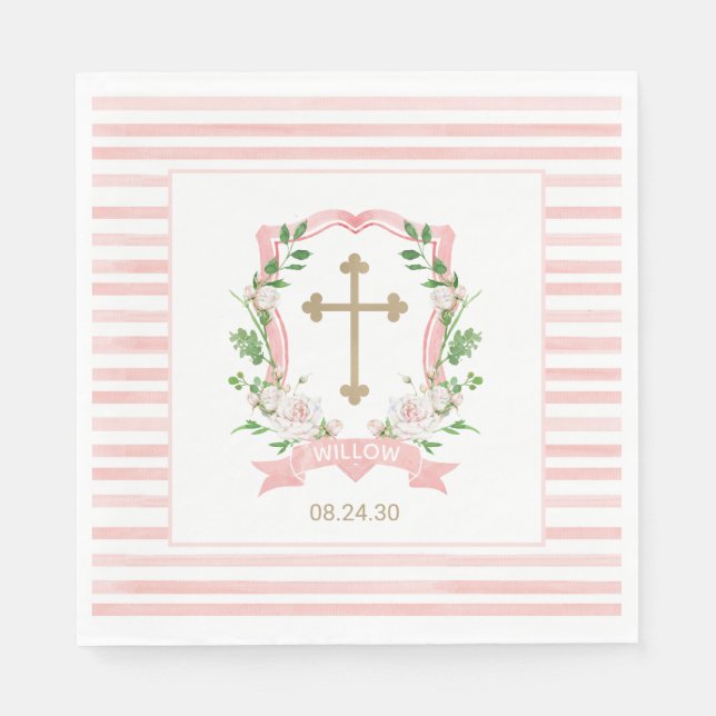 Blush Floral Baptism Napkins (Front)