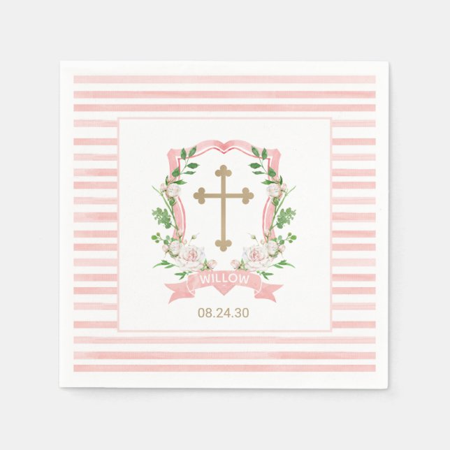Blush Floral Baptism Napkins (Front)