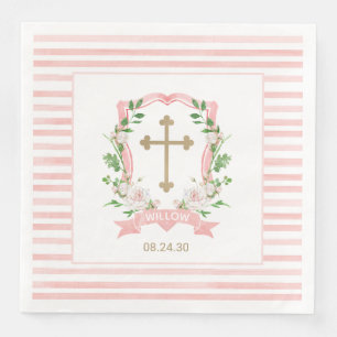 Blush Floral Baptism Paper Dinner Napkins