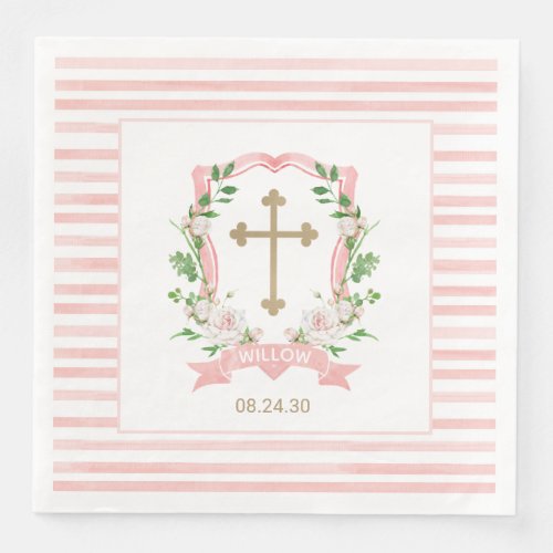 Blush Floral Baptism Paper Dinner Napkins