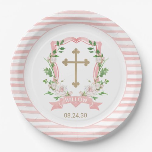 Blush Floral Baptism Paper Plates