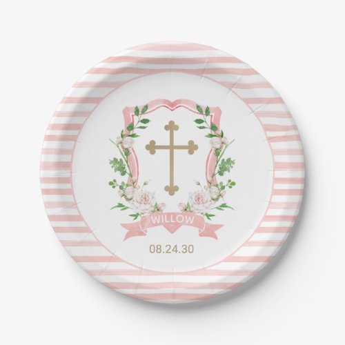 Blush Floral Baptism Paper Plates