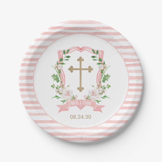 Blush Floral Baptism Paper Plates (Front)