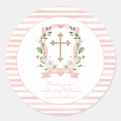 Blush Floral Baptism Thank You Classic Round Sticker