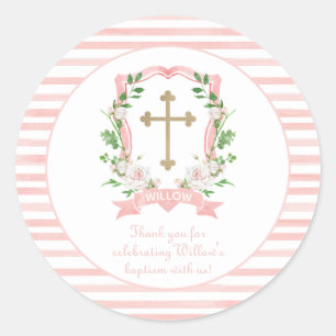 Blush Floral Baptism Thank You Classic Round Sticker