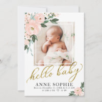 Blush Floral Birth Announcement & Thank You Card