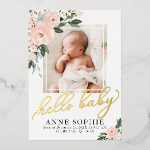 Blush Floral Birth Announcement & Thank You Card