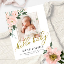 Blush Floral Birth Announcement Thank You Card