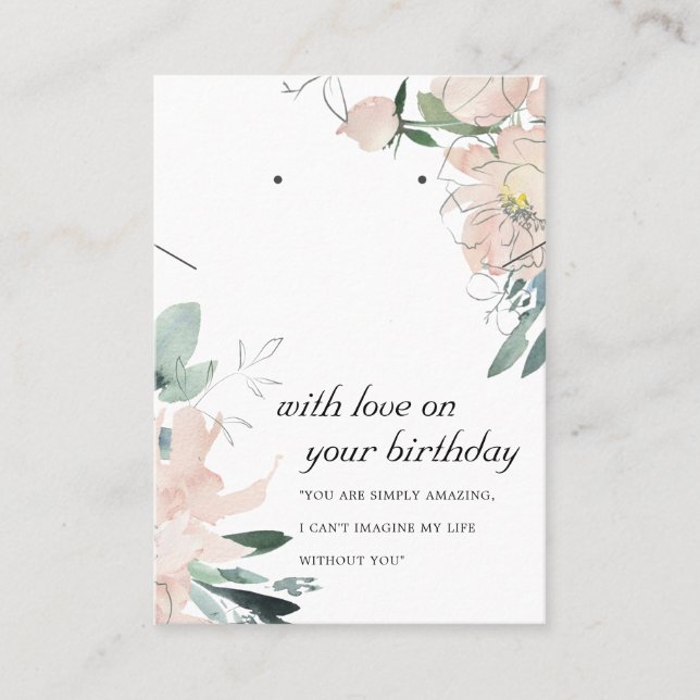 BLUSH FLORAL BIRTHDAY GIFT NECKLACE EARRING CARD (Front)