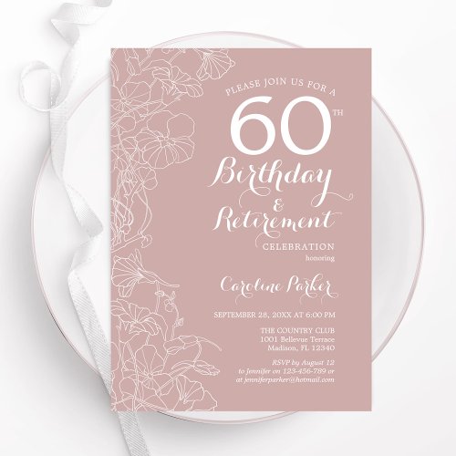 Blush Floral Birthday  Retirement Party Invitation