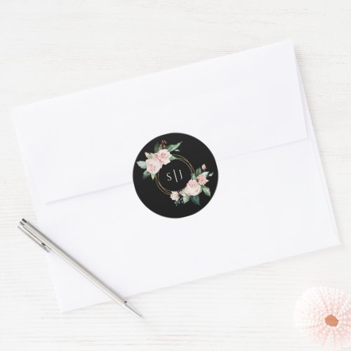 Blush Floral Black Monogram Wedding Sticker