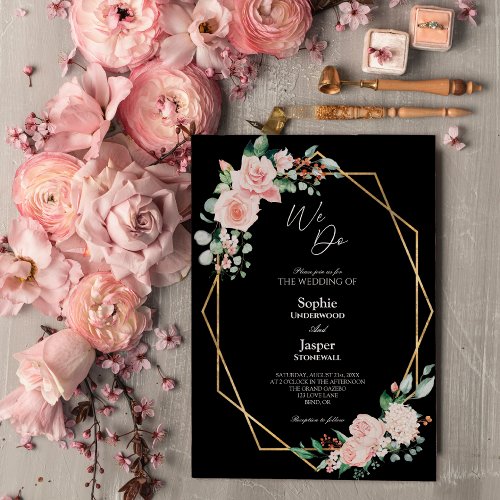 Blush Floral Black Simple We Do Wedding Invitation