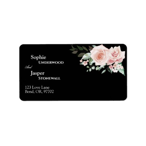 Blush Floral Black Wedding Address Label