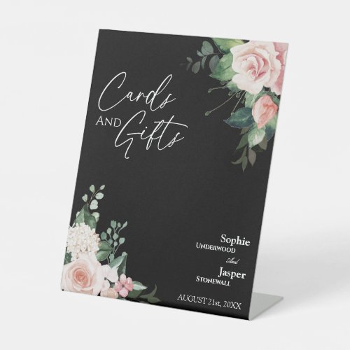 Blush Floral Black Wedding Cards and Gifts Sign