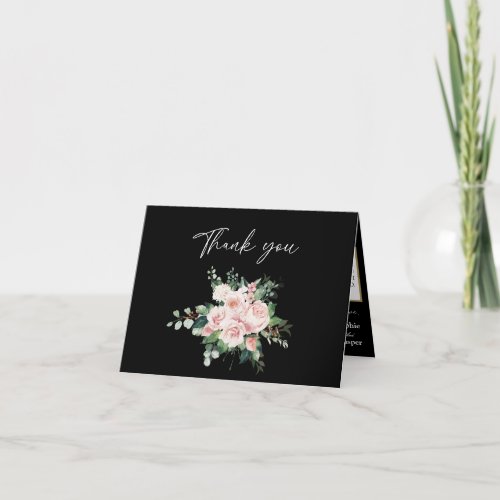 Blush Floral Black Wedding Folded Thank You Card