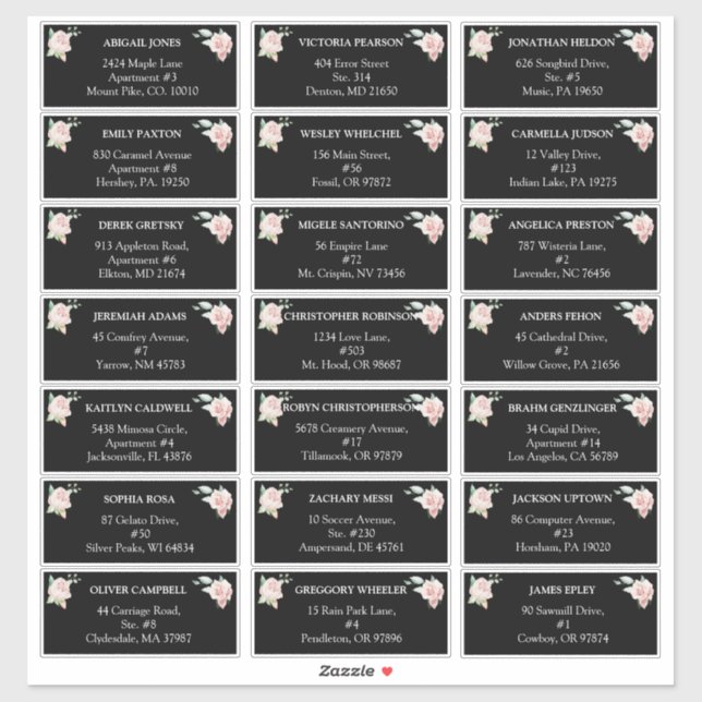 Blush Floral Black Wedding guest address labels (Sheet)