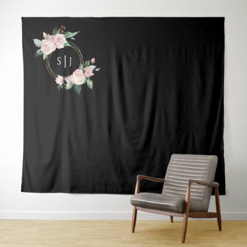 Blush Floral Black Wedding Photo Backdrop