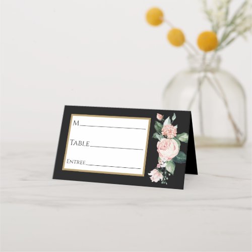 Blush Floral Black Wedding Place Card