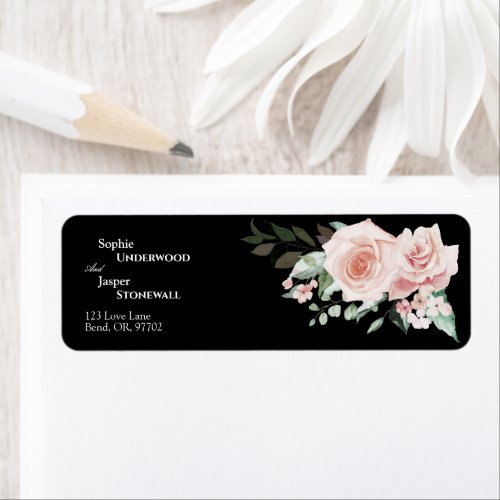 Blush Floral Black Wedding Return Address Label