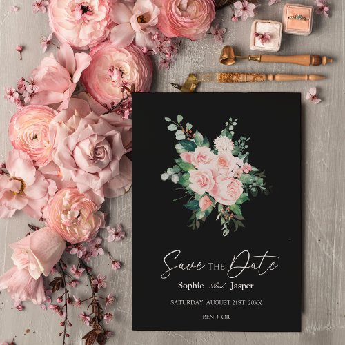 Blush Floral Black Wedding Save The Date