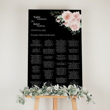 Blush Floral Black Wedding Seating Chart Sign