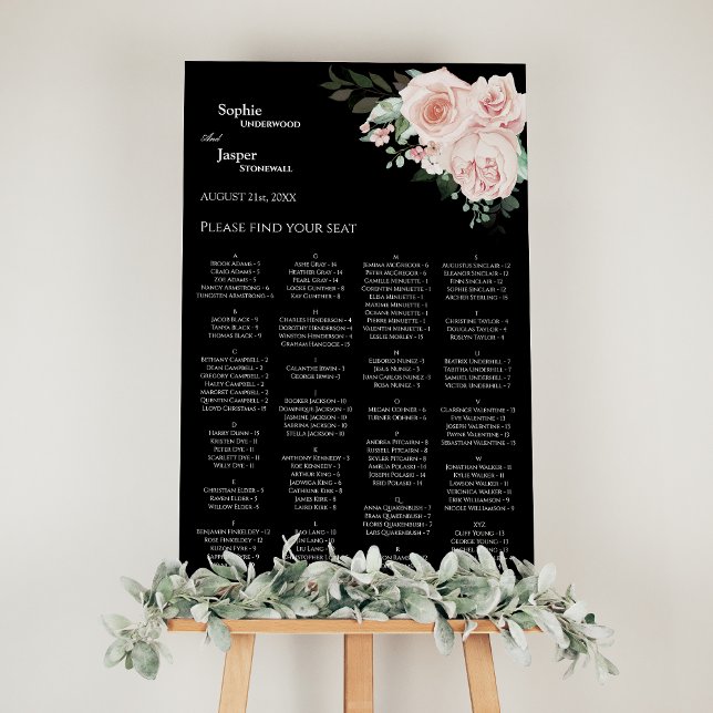 Blush Floral Black Wedding Seating Chart Sign (Creator Uploaded)
