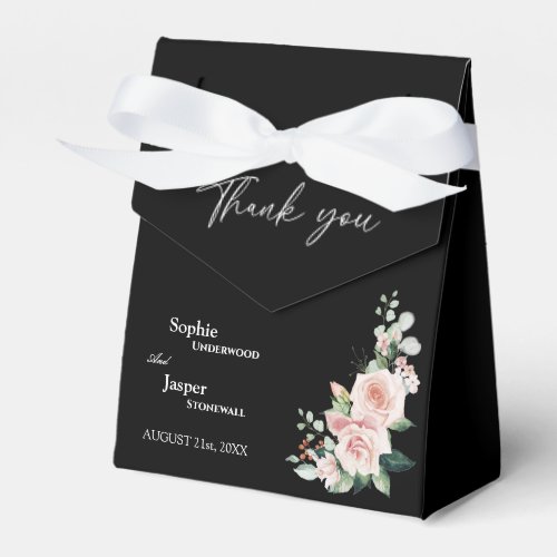 Blush Floral Black Wedding Thank You Favor Box
