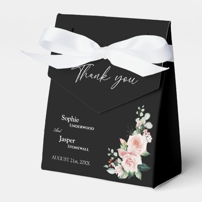 Blush Floral Black Wedding Thank You Favor Box (Front Side)