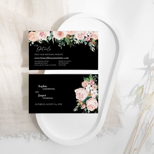 Blush Floral Black Wedding Website Enclosure Card