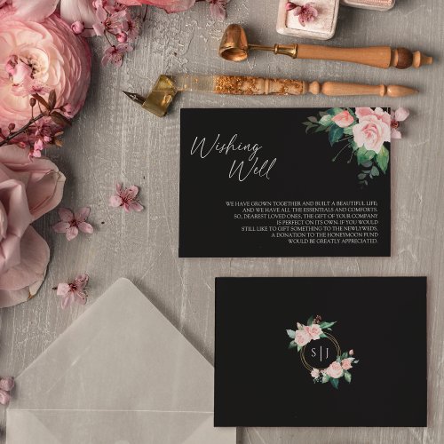 Blush Floral Black Wedding Wishing Well Enclosure Card