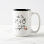 Blush Floral Blooms Future Bride Engagement Gift T Two-Tone Coffee Mug<br><div class="desc">This "does this ring make me look engaged" mug makes a perfect bride-to-be gift for a future Mrs. The mug features a beautiful watercolor blush floral blooms Floral Bouquet arrangement on both sides with beautiful calligraphy and text with a "ring" artwork. You can personalize/customize the last name to any surname...</div>