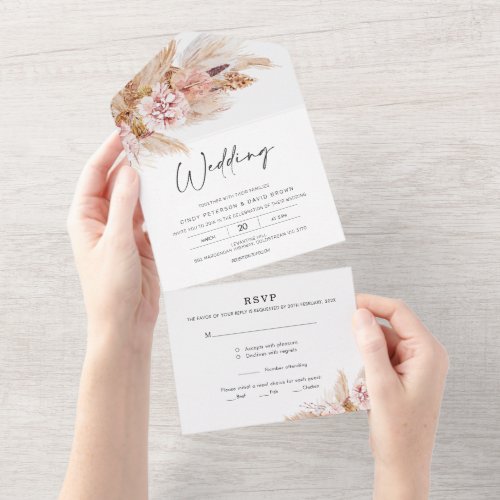 Blush Floral Boho All in One Wedding Invite