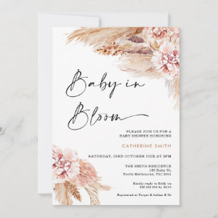 Blush Floral Boho Pampas Grass Baby in Bloom Invitation