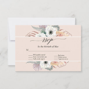 Blush Floral Boho Pampas Grass Palm Foliage RSVP Card