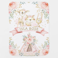 Blush Floral Boho Teepee Woodland Baby Animals Baby Blanket